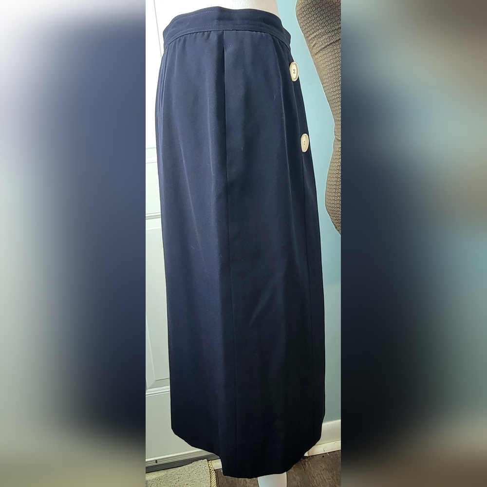 Vintg Valentino Miss V Tailored Pencil Skirt Womens US 6-8 Navy 100% Wool Nautic - Picture 5 of 13
